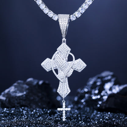 VVS Moissanite Prayer Hand Cross Pendant